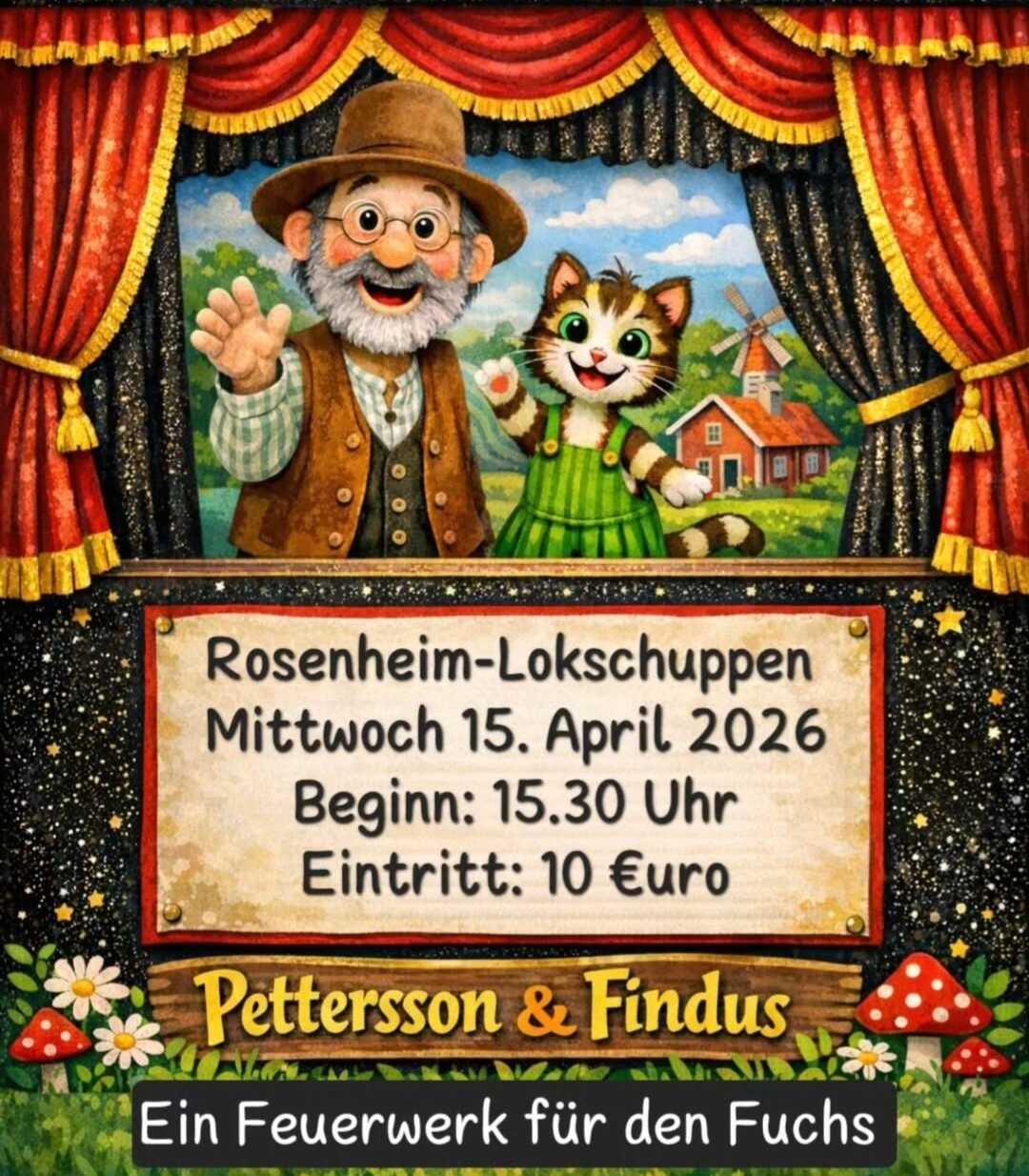 Puppentheater Kunterbunt spielt auf der Bühne im Lokschuppen