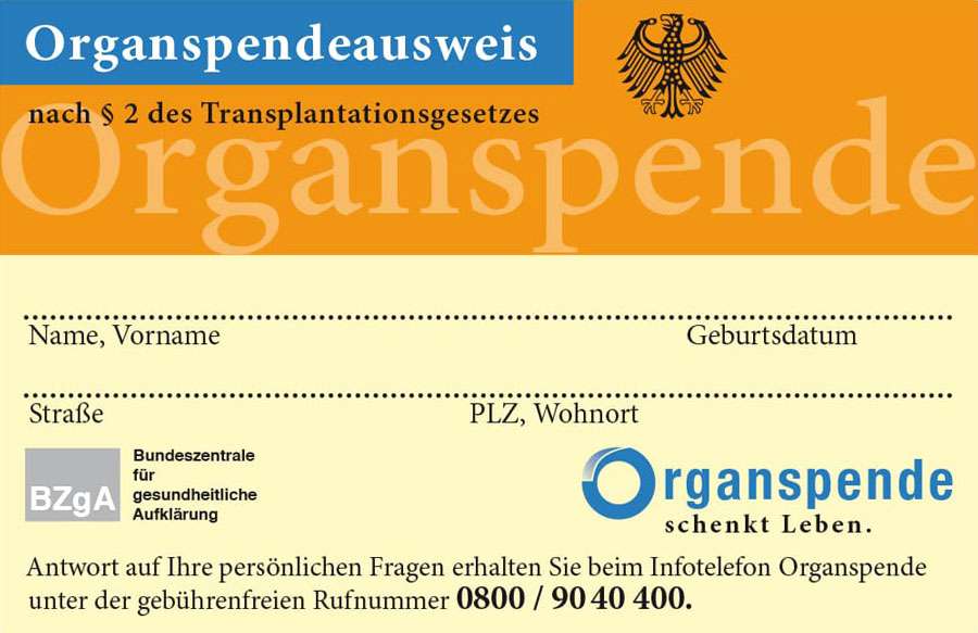 Organspendeausweis - Tag der Organspende