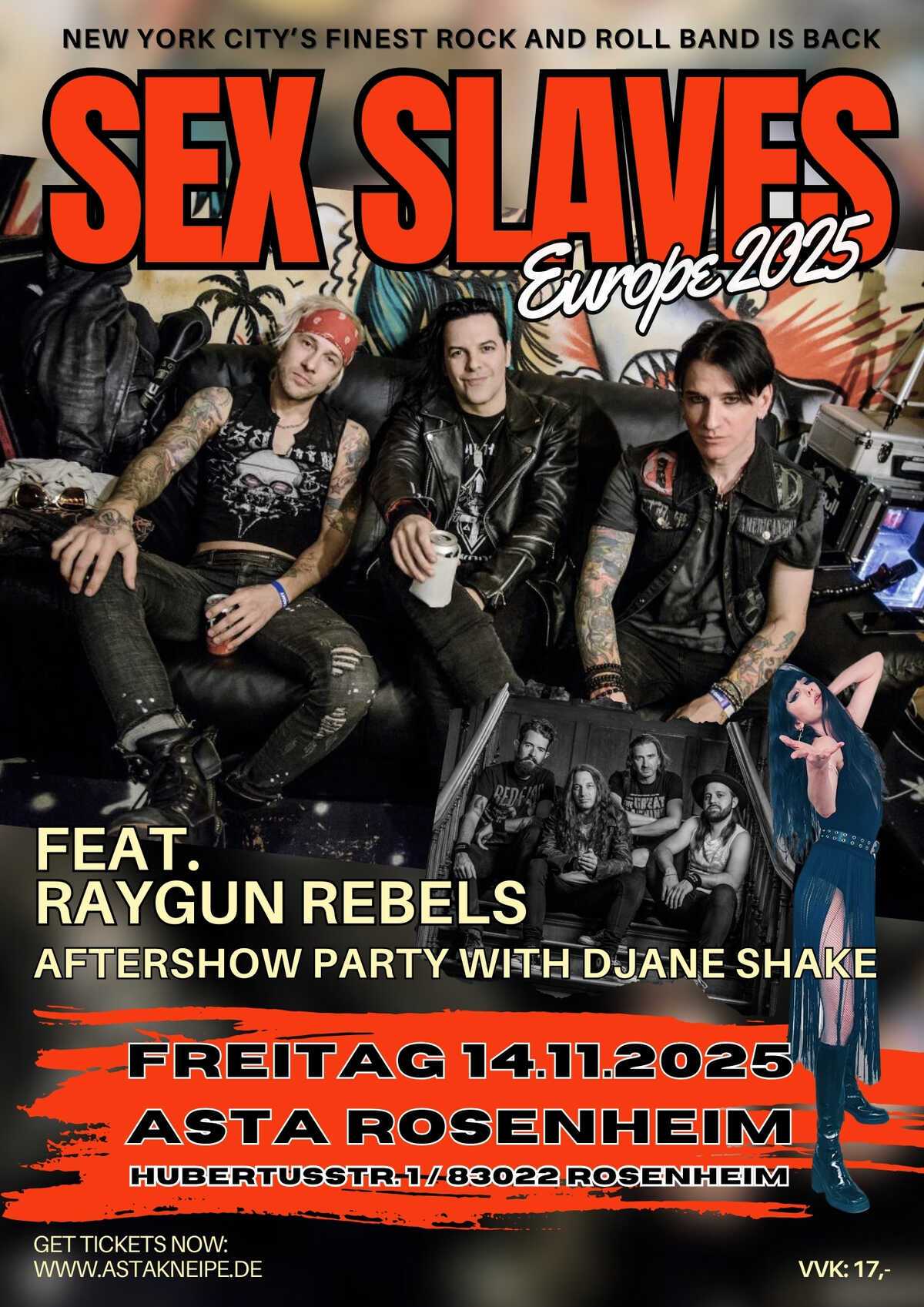 Live: Sex-Slaves (NYC) + Raygun Rebels + Aftershowparty DJane Shake