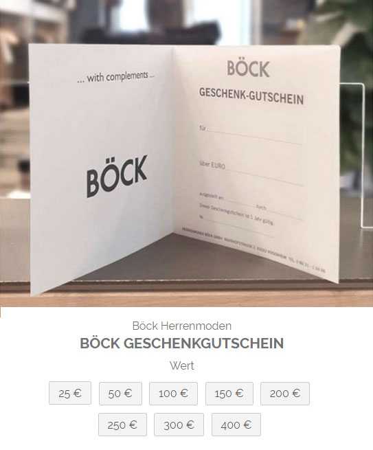 Geschenkgutschein von Böck verschenken